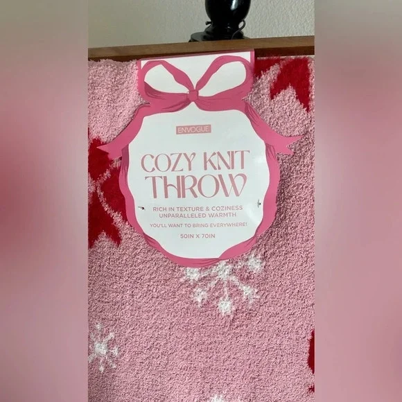 Envogue Pink Bow Blanket Winter Christmas Throw Red - Picture 2 of 2